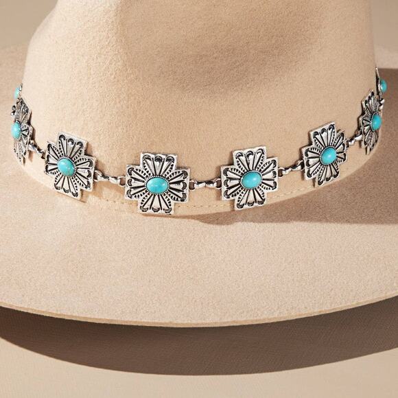 Western Cross Hat Band Turquoise Stone